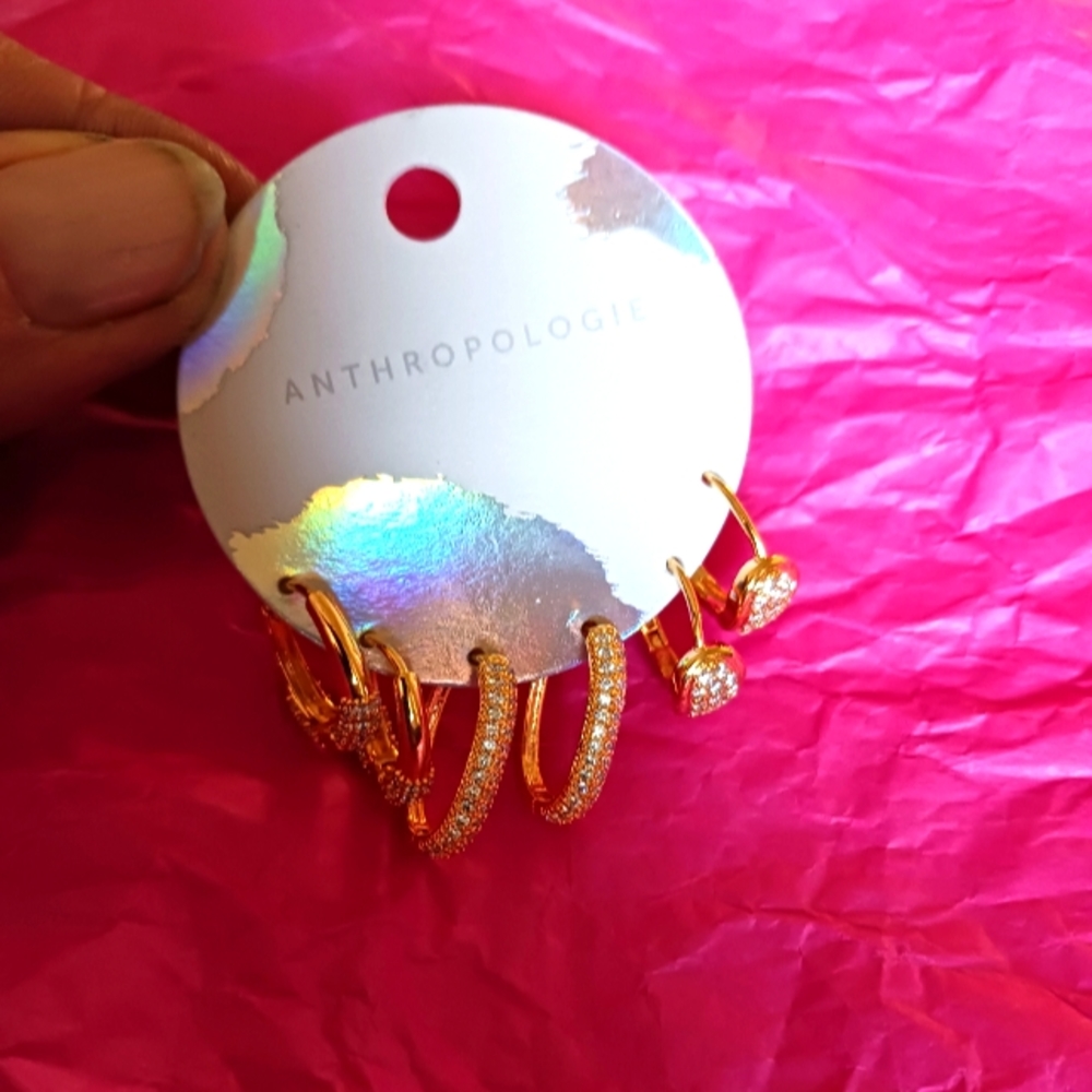 - Anthropologie Earrings 3  Goldtone w Crystals
